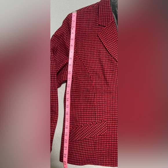 Women's Pendleton 100% Virgin Wool Red/Black Houndstooth Button-Up Blazer Sz 16 - Picture 4 of 7